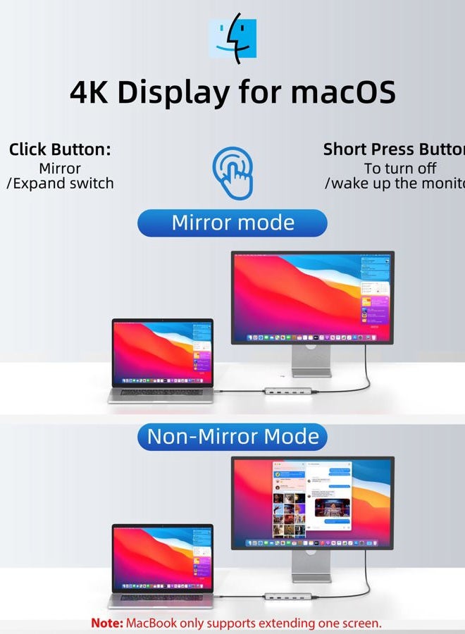 LIONWEI محطة إرساء USB C 13 في 1 - شاشة مزدوجة، عرض ثلاثي، 8 منافذ USB C/A، إيثرنت، صوت - لجهاز MacBook، Dell، HP، Lenovo، Surface - Image 4