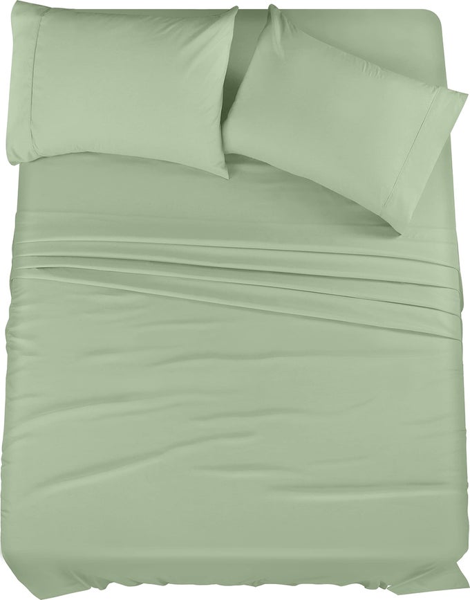 QUEEN SHEET SET 4 PIECE BED SHEETS FOR QUEEN SIZE BED SOFT AND BREATHABLE MICROFIBER INCLUDES 1 FITTED SHEET 1 FLAT SHEET AND 2 PILLOWCASES SAGE