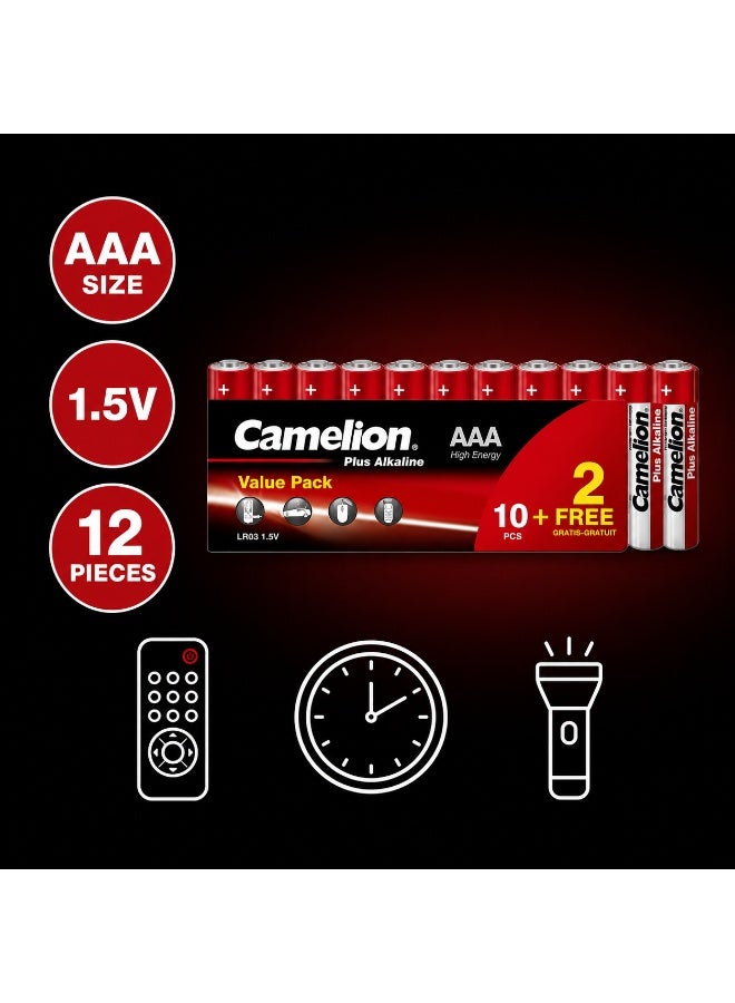 Camelion AAA Alkaline Batteries 12 Pack (10+2 Free), Long Lasting Triple A Batteries for Household Electronics - Image 2