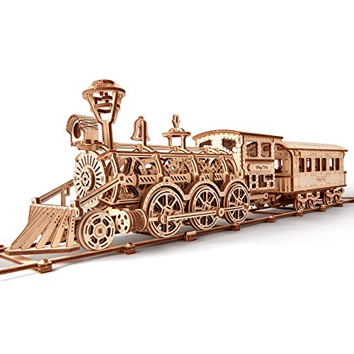 Wood Trick Wooden Toy Train Set with Railway - 34x7″ - Locomotive Train Toy Mechanical Model Kit - 3D Wooden Puzzles for Adults to Build - Engineering DIY Models for Adults to Build - Image 1
