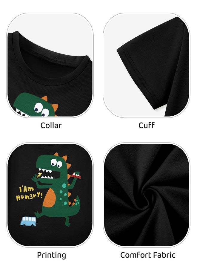 Latnnut Shorts for Boys 4t Toddler Boys 4t Black Cute Green Dinosaur Pattern Short Sleeve T-shirt Tops and Orange Elastic Cargo Shorts with Pockets for 3t-4t 3-4t - Image 5