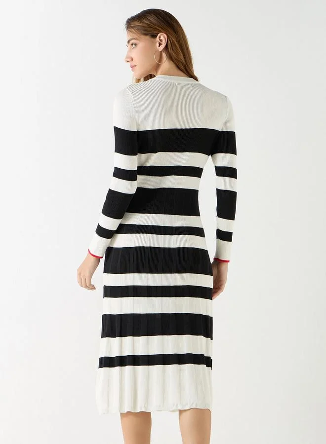 2Xtremz 2Xtremz Striped A-line Dress with Long Sleeves