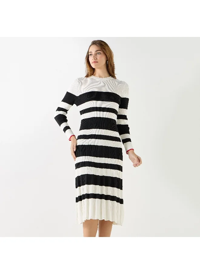 2Xtremz 2Xtremz Striped A-line Dress with Long Sleeves