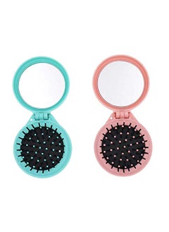 Aeyistry 2 Pcs Round Travel Hair Brush Mini Hair Comb with Make up Mirror Portable Folding Hair Brush for TravelPinkBlue 