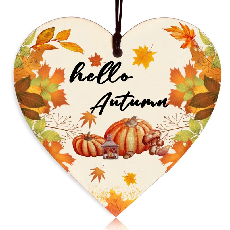 SIQIAN Autumn House Decor  Wooden Heart Sign Pumpkins Maple Accessories for Thanksgiving