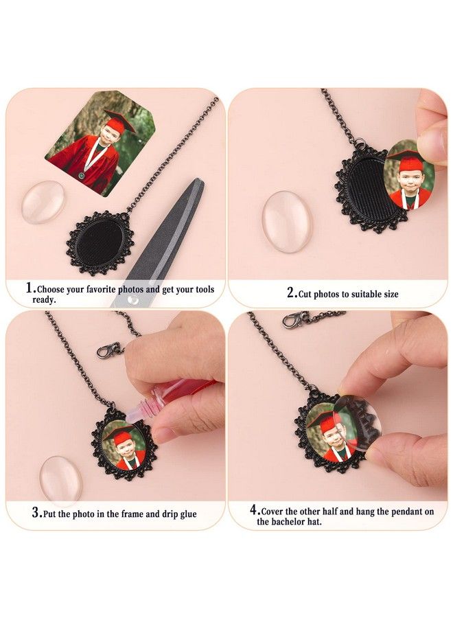 KINBOM 5Pcs Graduation Cap Tassel Memorial Photo Charms For Wedding Bouquet Diy Memorial Photo Chain Pendant For Cap And Gown Ceremony (Black) - Image 5