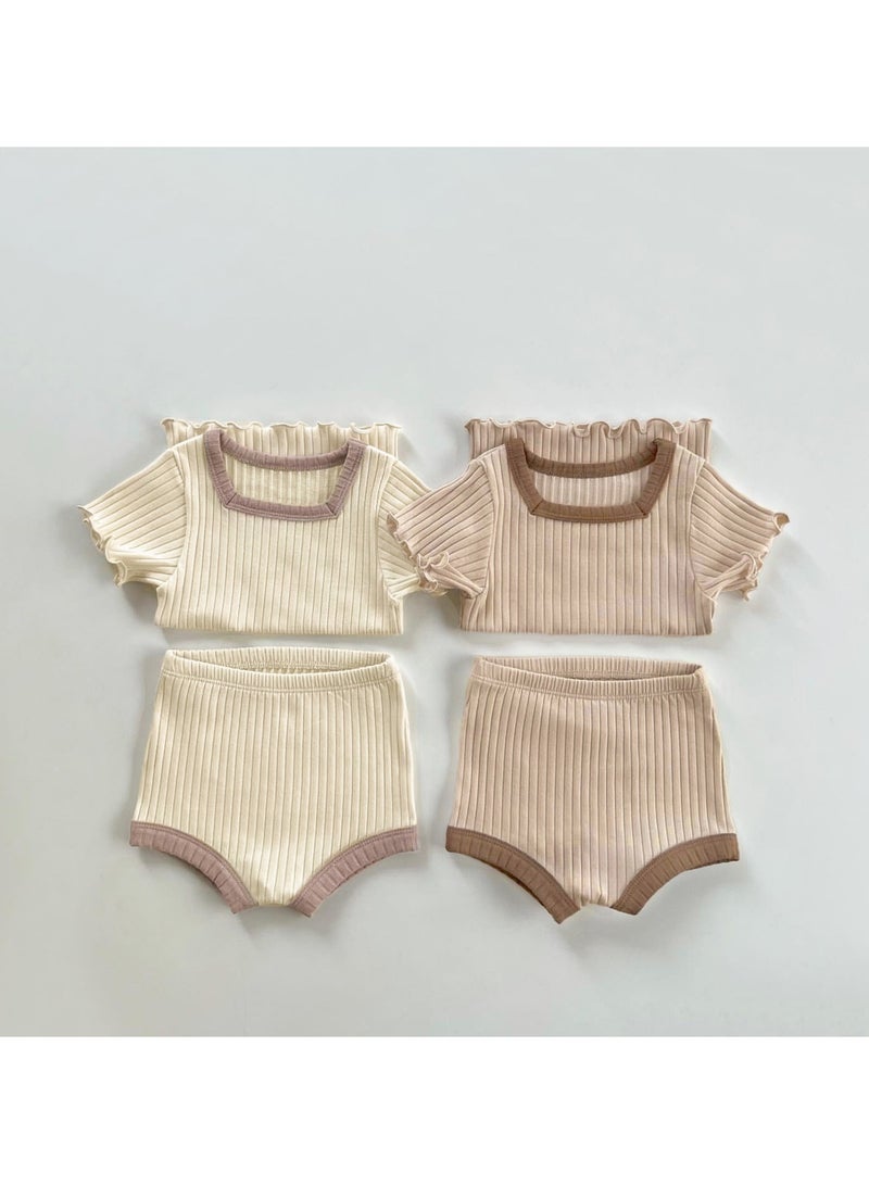 Baby Soft Breathable Cotton Short Sleeve T-shirt + Briefs Pink Apricot Two-piece Set - Image 4