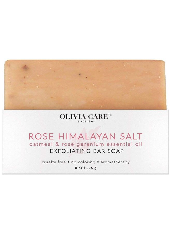 Olivia Care صابون بار مقشر من ملح الورد الهيمالي النقي | مصنوع من مكونات عضوية 100% | مشبع بشوفان وزيت الورد الأساسي من الجيرانيوم | مناسب لجميع أنواع البشرة 8 أوقية - Image 1