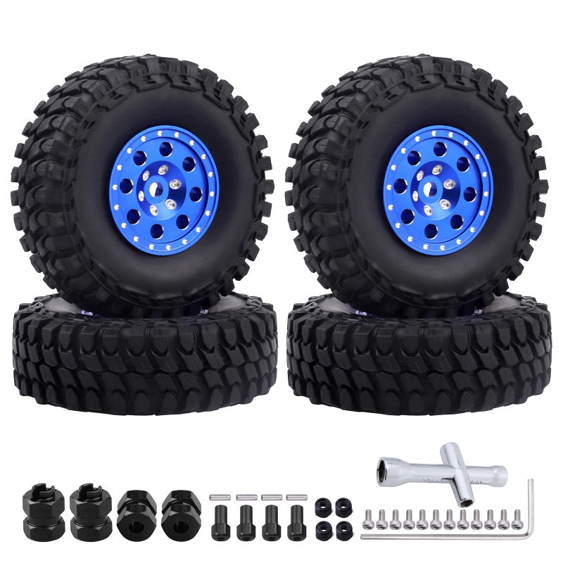 Hobbypark عجلات وإطارات هوبي بارك 10 بيدلوك معدنية صغيرة للزحف مع فواصل العجلات مائلة لسيارة الزحف RC 124 طراز أكسيال SCX24 AXI90081 ديدبولت AXI00002 جيب رانجلر مجموعة من 4 جنوط زرقاء - Image 3