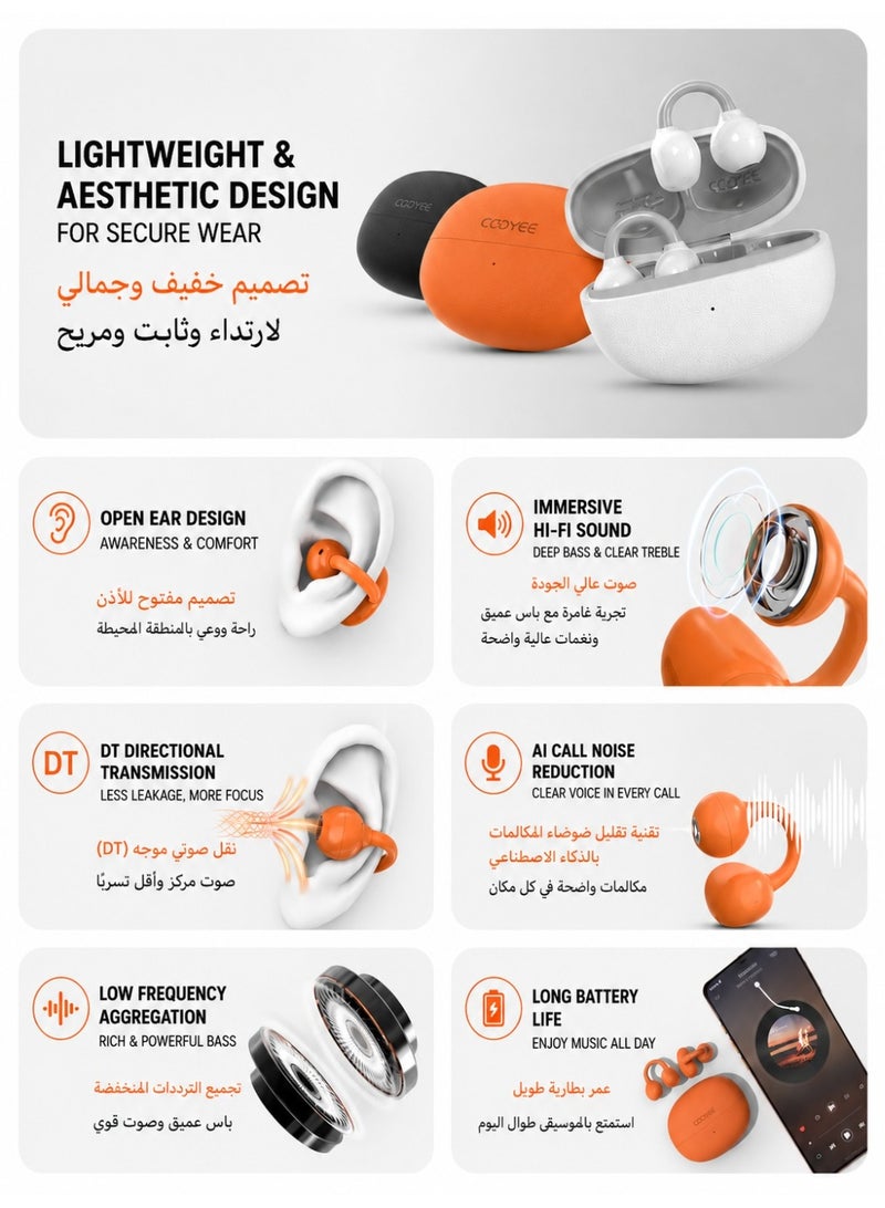 Cooyee سماعات أذن لاسلكية بتصميم مشبك، بلوتوث 6.0، مفتوحة الأذن، للرياضة والعمل والاستخدام اليومي - Image 5