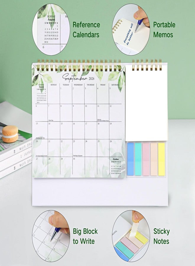 Aosemili 2026 Desk Calendar Small Standing Desktop Calendar (Jan-Dec. 2026) for Office Home Tabletop, 2026 Small Flip Calender with Writing Notepads and Sticky Notes, Green - Image 3