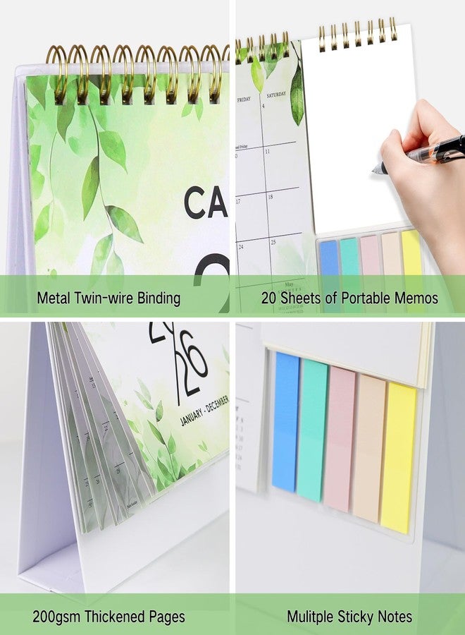 Aosemili 2026 Desk Calendar Small Standing Desktop Calendar (Jan-Dec. 2026) for Office Home Tabletop, 2026 Small Flip Calender with Writing Notepads and Sticky Notes, Green - Image 4