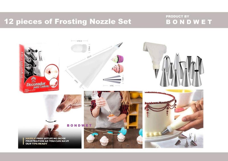 CLOSAL Combo of Cake Making Turn Table 12 Pieces of Cake Decorating Frosting Nozzle Set 3 in 1 MultiFunction Stainless Steel Cake Icing Spatula Knife Set 3 Pieces of ough Scrapper - Image 3