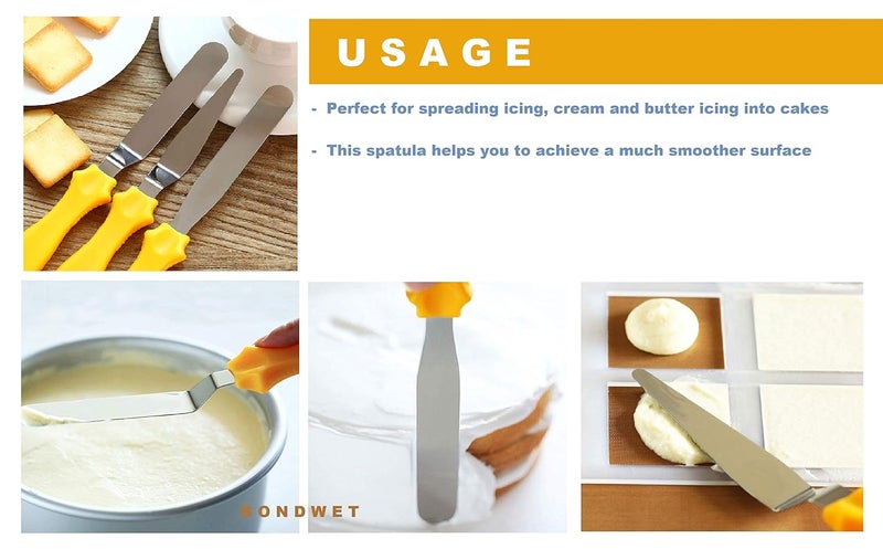 CLOSAL Combo of Cake Making Turn Table 12 Pieces of Cake Decorating Frosting Nozzle Set 3 in 1 MultiFunction Stainless Steel Cake Icing Spatula Knife Set 3 Pieces of ough Scrapper - Image 5