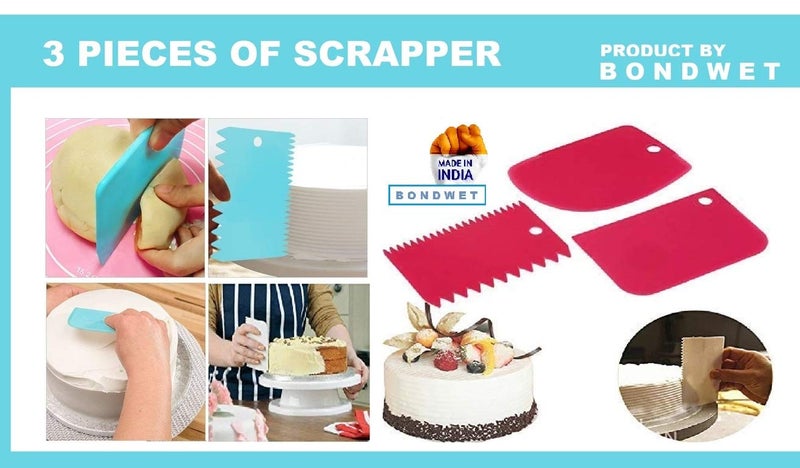 CLOSAL Combo of Cake Making Turn Table 12 Pieces of Cake Decorating Frosting Nozzle Set 3 in 1 MultiFunction Stainless Steel Cake Icing Spatula Knife Set 3 Pieces of ough Scrapper - Image 4