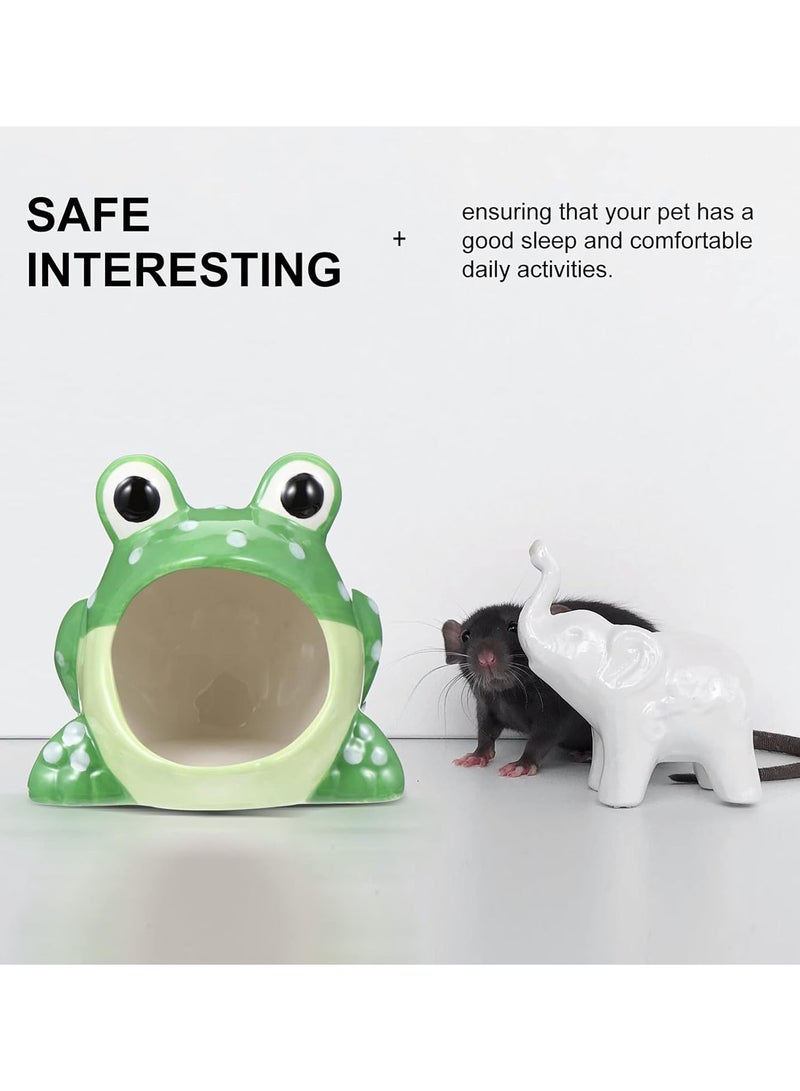 GGOOT Small Animal House Ceramic Hamster Hideout Nest Cute Frog Shape Cave Critter Bath Hut Nest for Summer for Hamster Guinea Pigs Hedgehog Chinchilla Green - Image 4