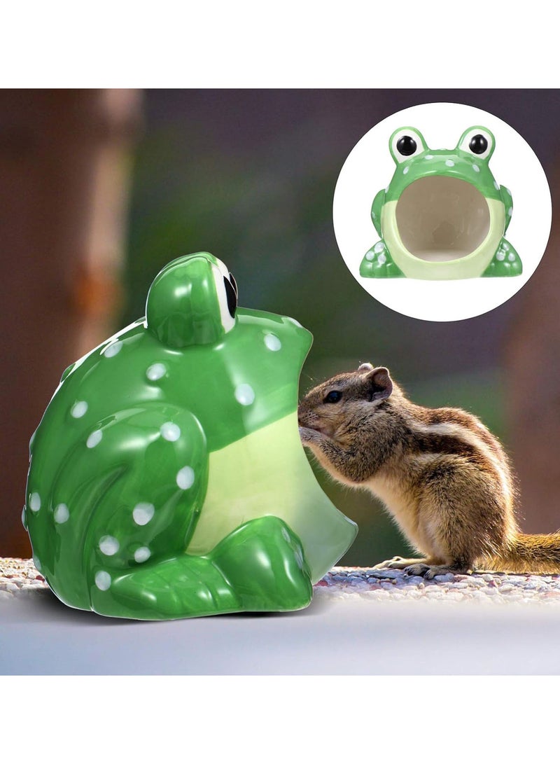 GGOOT Small Animal House Ceramic Hamster Hideout Nest Cute Frog Shape Cave Critter Bath Hut Nest for Summer for Hamster Guinea Pigs Hedgehog Chinchilla Green - Image 3