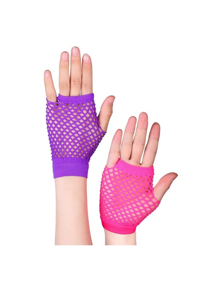 TecUnite TecUnite 12 Pairs Neon Colored Fingerless Fishnet Gloves and 100 Pieces Multicolor Silicone Jelly Bracelets Retro 80s 90s Party Favors Costume Accessories for Party Supplies  - Image 5