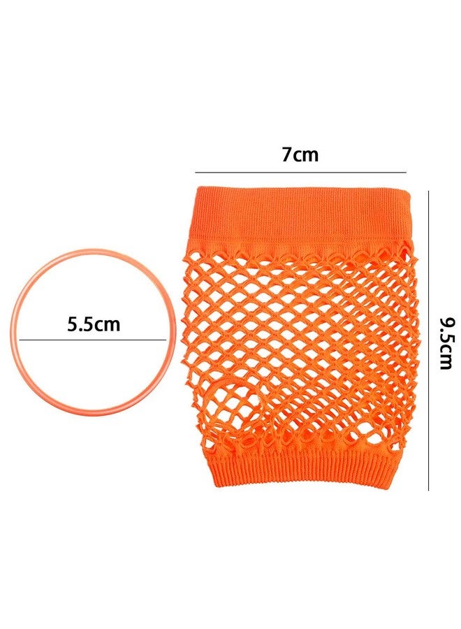 TecUnite TecUnite 12 Pairs Neon Colored Fingerless Fishnet Gloves and 100 Pieces Multicolor Silicone Jelly Bracelets Retro 80s 90s Party Favors Costume Accessories for Party Supplies  - Image 2