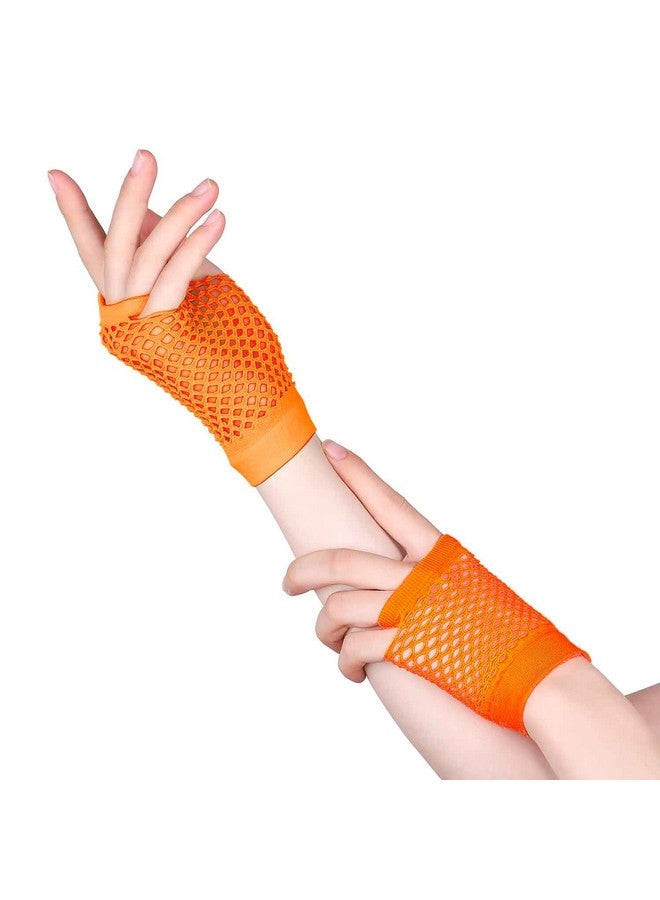 TecUnite TecUnite 12 Pairs Neon Colored Fingerless Fishnet Gloves and 100 Pieces Multicolor Silicone Jelly Bracelets Retro 80s 90s Party Favors Costume Accessories for Party Supplies  - Image 4
