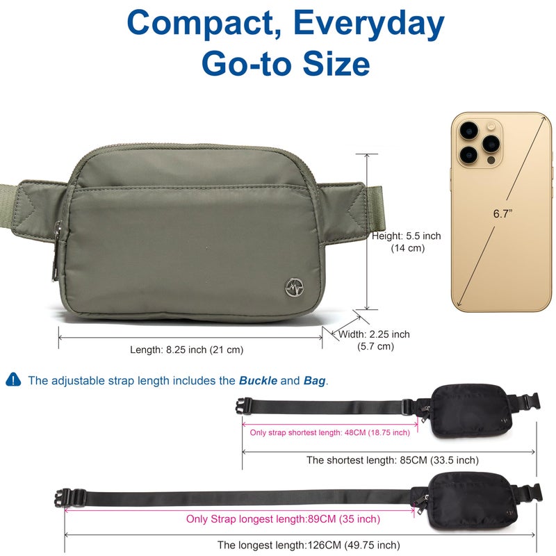 Pander Everywhere Belt Bag for Women, 5 Zipper Pockets Nylon Crossbody Fanny Pack Purse (Grey Sage). - Image 2