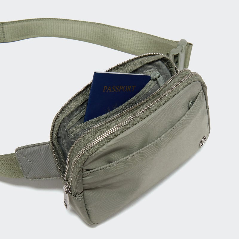 Pander Everywhere Belt Bag for Women, 5 Zipper Pockets Nylon Crossbody Fanny Pack Purse (Grey Sage). - Image 5