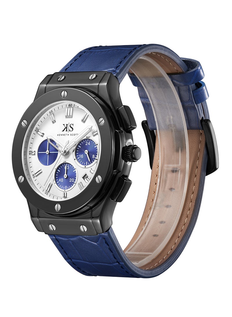 KENNETH SCOTT ساعة كينيث سكوت للرجال، عرض متعدد الوظائف وحزام جلد - K24115-BLNW، أزرق - Image 2