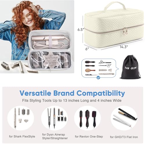 ELCUPA Hair Tools Travel Case with Black Hair Dryer Bag, Large Hair Tools Travel Carrying Case for Shark FlexStyle/SmoothStyle - Hair Air Wrap Dryer Storage Case Flat Curling Iron Travel Organizer - Image 3