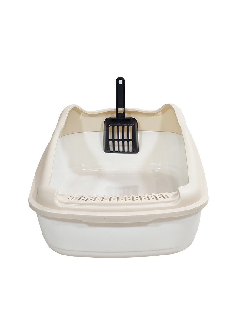 أن ان سي بيتس صندوق فضلات القطط للقطط الصغيرة والمتوسطة، مصنوع من البلاستيك المتين وتصميم قابل للإزالة، صندوق فضلات القطط 47 سم مع مغرفة، سياج مرتفع ومضاد للرذاذ، صندوق فضلات الحيوانات الأليفة سهل التنظيف (بيج) - Image 1