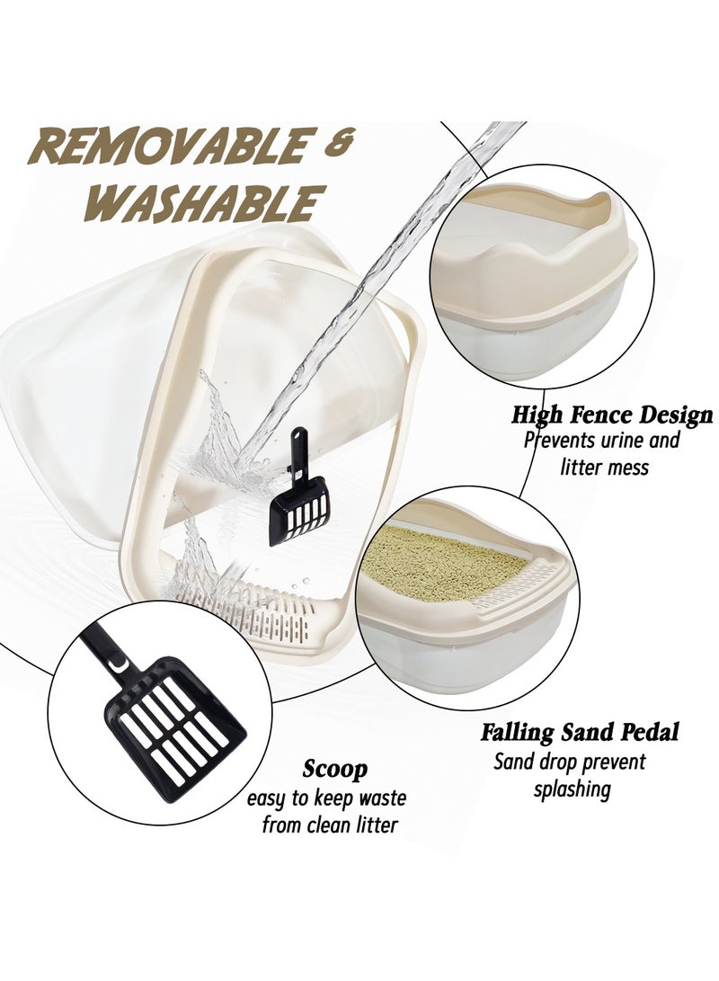 أن ان سي بيتس صندوق فضلات القطط للقطط الصغيرة والمتوسطة، مصنوع من البلاستيك المتين وتصميم قابل للإزالة، صندوق فضلات القطط 47 سم مع مغرفة، سياج مرتفع ومضاد للرذاذ، صندوق فضلات الحيوانات الأليفة سهل التنظيف (بيج) - Image 3