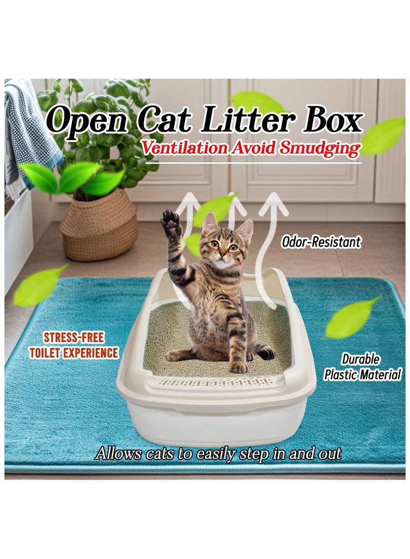 أن ان سي بيتس صندوق فضلات القطط للقطط الصغيرة والمتوسطة، مصنوع من البلاستيك المتين وتصميم قابل للإزالة، صندوق فضلات القطط 47 سم مع مغرفة، سياج مرتفع ومضاد للرذاذ، صندوق فضلات الحيوانات الأليفة سهل التنظيف (بيج) - Image 4