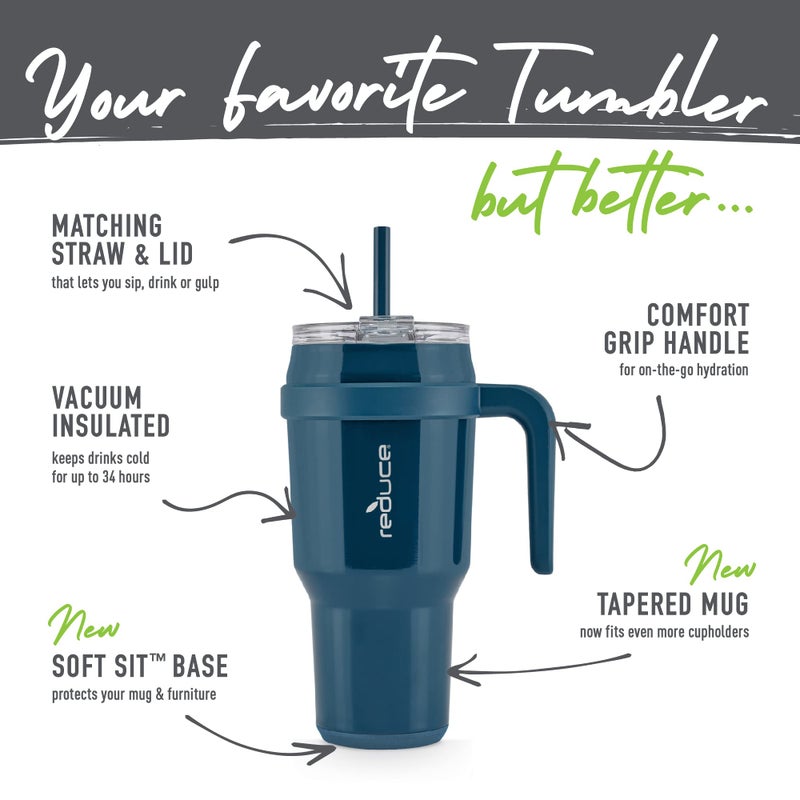 REDUCE 40 oz Stainless Steel Tumbler with Handle - Dual-Wall Vacuum Insulated Travel Mug  Sweat-Proof Lid & Reusable Straw - Keeps Drinks Cold for 24 Hrs  Fits Cupholders  Dishwasher Safe - Dark Web - Image 3