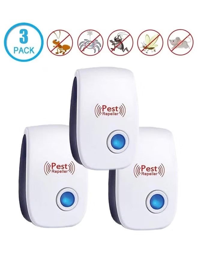 Pest Reject 3 Pack Electronic Rodent and Insect Repellent Device, Electronic Plug in Sonic Repellent Pest Control for Insects Roaches Ant Mice Bugs Mouse Rodents Mosquitoes for Home Warehouse Office Kitchen - Image 1