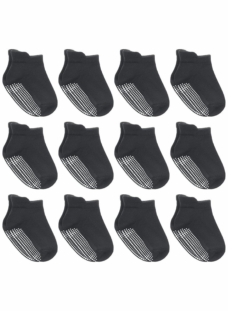 Excefore 12 Pairs Non Slip Toddler Socks, Anti Skid Athletic Socks(1-3 Years Black)  - Image 1