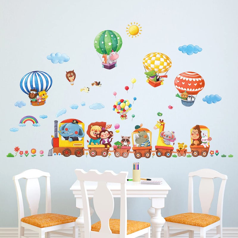 DECOWALL DA4-1406 Animal Train and Hot Air Balloons Kids Wall Stickers Wall Decals Peel and Stick Removable Wall Stickers for Kids Nursery Bedroom Living Room dÃ©cor - Image 2