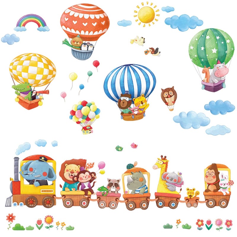 DECOWALL DA4-1406 Animal Train and Hot Air Balloons Kids Wall Stickers Wall Decals Peel and Stick Removable Wall Stickers for Kids Nursery Bedroom Living Room dÃ©cor - Image 1