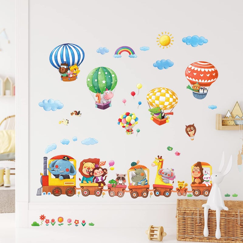 DECOWALL DA4-1406 Animal Train and Hot Air Balloons Kids Wall Stickers Wall Decals Peel and Stick Removable Wall Stickers for Kids Nursery Bedroom Living Room dÃ©cor - Image 3