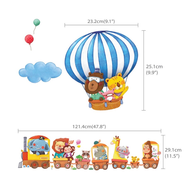 DECOWALL DA4-1406 Animal Train and Hot Air Balloons Kids Wall Stickers Wall Decals Peel and Stick Removable Wall Stickers for Kids Nursery Bedroom Living Room dÃ©cor - Image 5