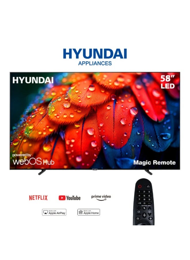 Hyundai 58 Inch UHD 4K Smart LED TV – WebOS Frameless, Built-in Receiver, Black, HDMI 3, USB 2, L58HYNDA650 - Image 1