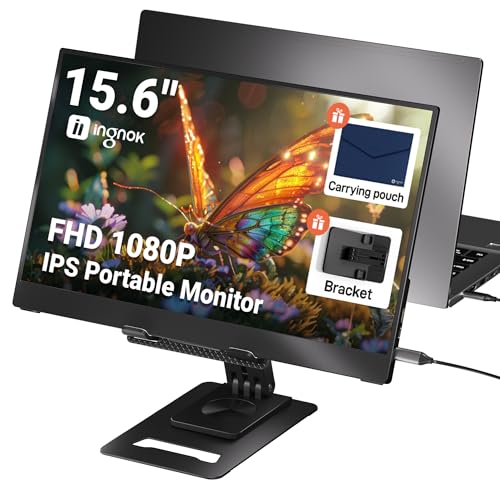 Ingnok Portable Monitor, Ultra Slim 15.6 Inch FHD IPS Laptop Screen Extender with Adjustable Stand, USB C Compatible, Ideal for Travel and Office - Image 1