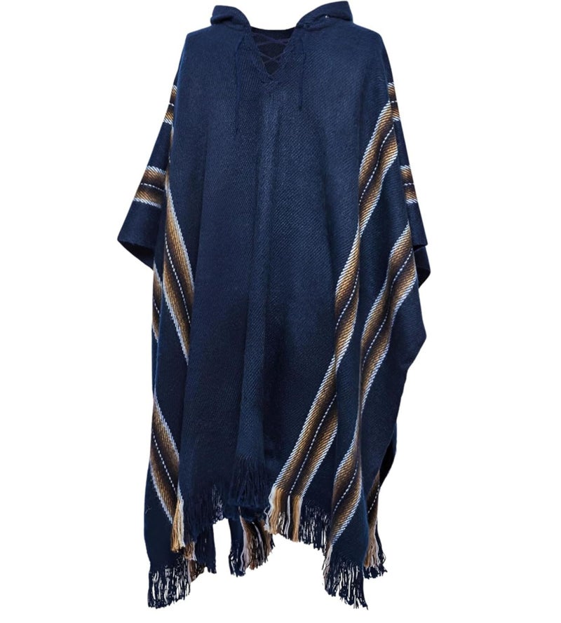 Gamboa Genuine Alpaca Poncho Mens Mexican Pancho Cowboy Western Adult Poncho with Hood - Image 1