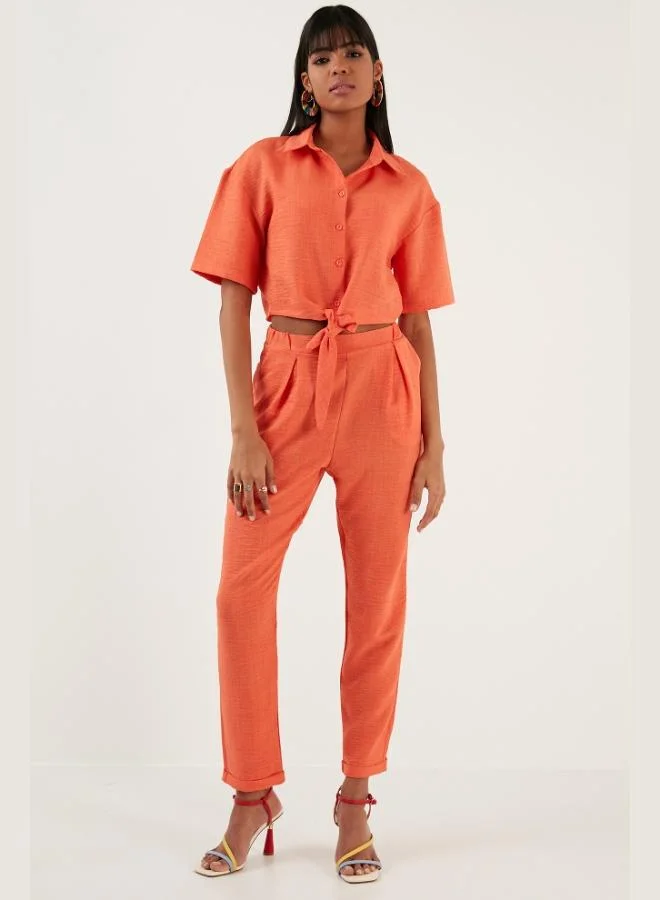 Lela Lela Linen Look Pocketed Trousers Women's TROUSERS 611AU07