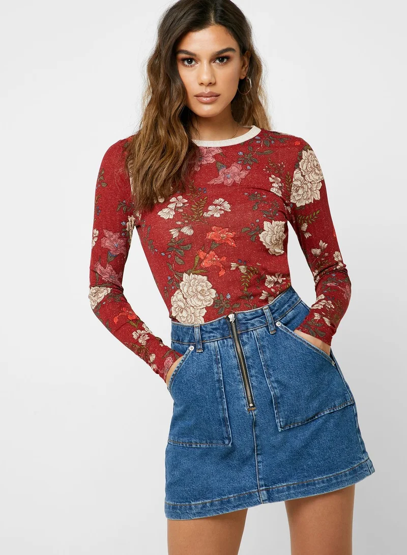 ONLY Floral Print Round Neck Top