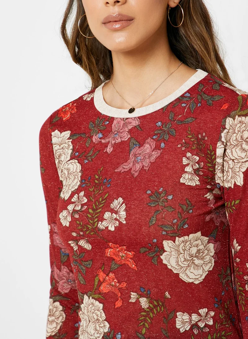 ONLY Floral Print Round Neck Top