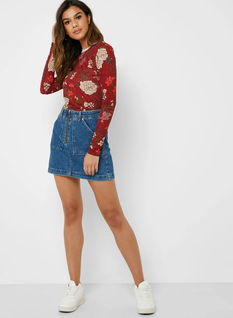 ONLY Floral Print Round Neck Top