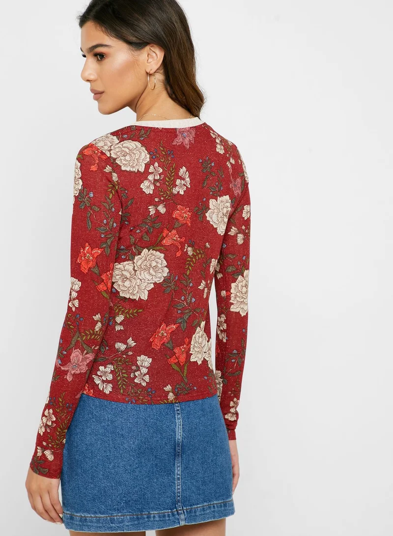 ONLY Floral Print Round Neck Top