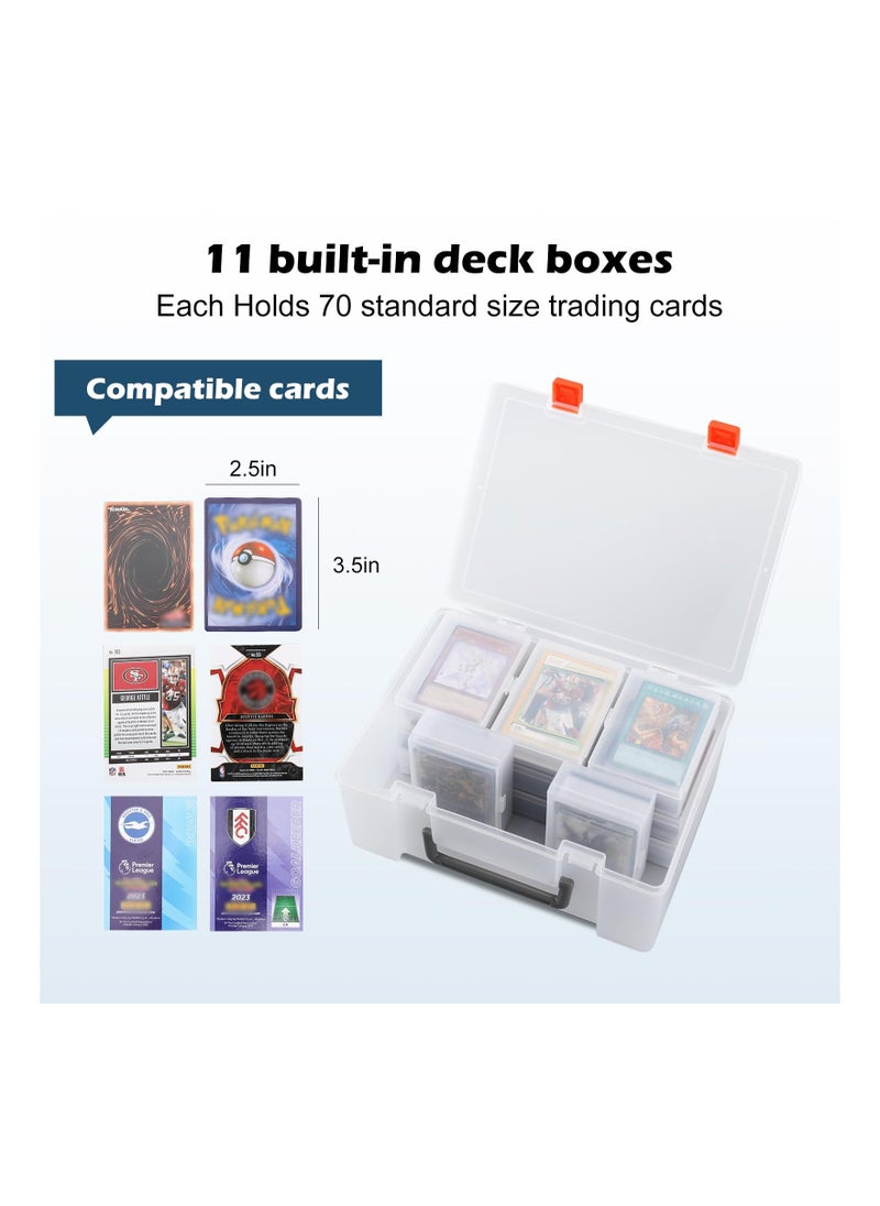 KASTWAVE - Trading Card Storage Box, Playing Card Case Holder Organizer for 800+ Pokemon, MTG, Yugioh, TCG Cards, Clear Plastic Card Case with 11 Individual Starter Deck Box - Image 1