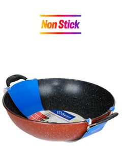Non-Stick Granite Wok 2 Side Handle (36Cm) | Insulated Bowl Great Bowl For Holiday & Dinner | Keeps Food Hot & Fresh For Long Hours, Black & Brown Color