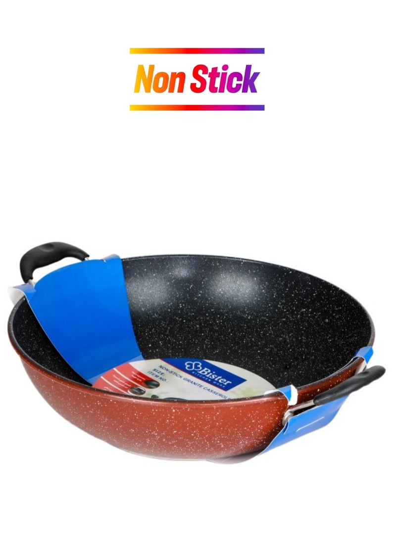 Bister - Non-Stick Granite Wok 2 Side Handle (36Cm) | Insulated Bowl Great Bowl For Holiday & Dinner | Keeps Food Hot & Fresh For Long Hours, Black & Brown Color - Image 1