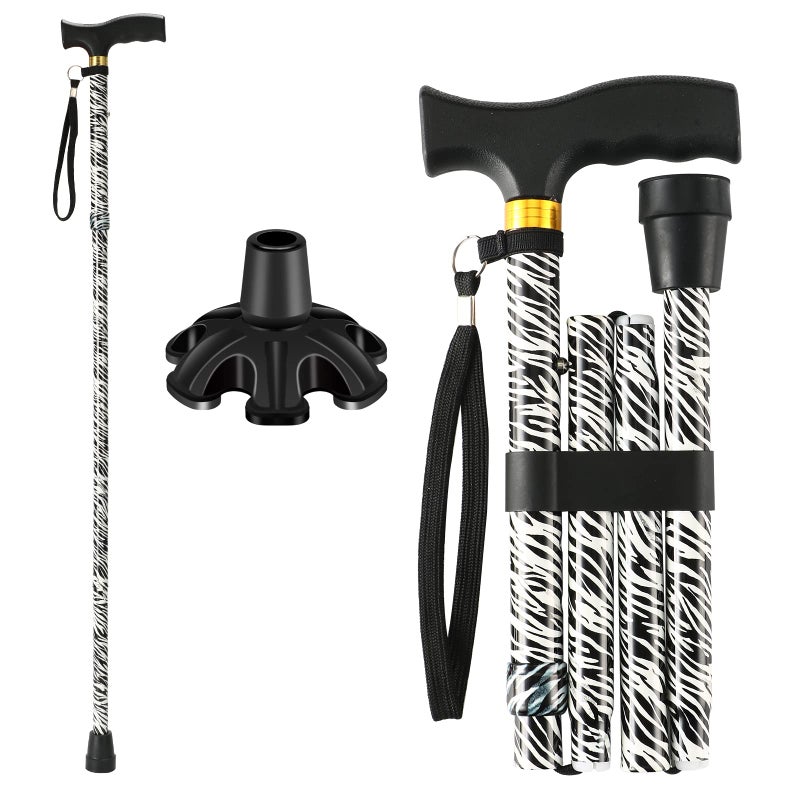 LIXIANG Walking Cane LIXIANG Cane for Woman | Mobility & Daily Living Aids | 5-Level Height Adjustable Walking Stick | Comfortable Plastic T-Handle Portable Walking Stick Folding Cane with Replace Tip Zebra - Image 1